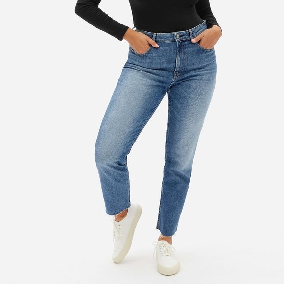 Everlane Denim - Everlane The Curvy Cheeky High Rise Straight Jean Distressed Raw Frayed Hem - 25